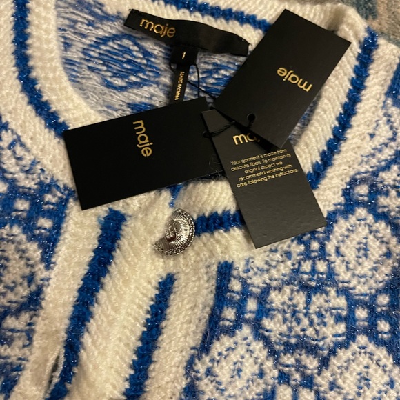 Maje Blue and White Knit Cardigan - Picture 4 of 4